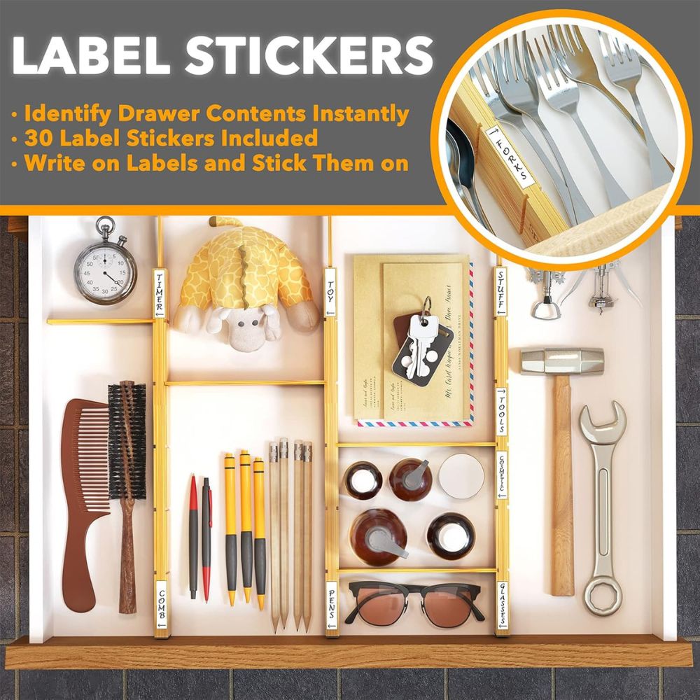Adjustable Bamboo Drawer Organizer Dividers Set - Image 4