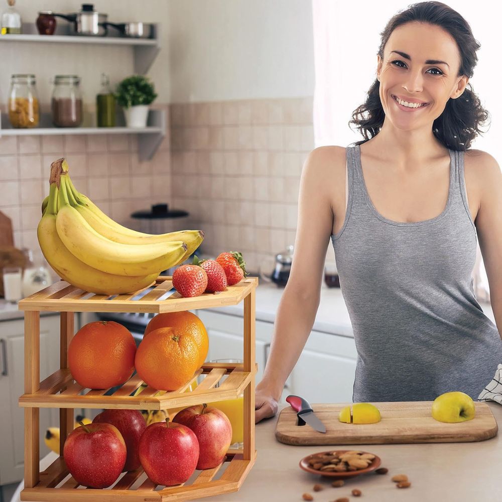 3-Tier Bamboo Corner Kitchen Organizer Shelf - Image 3