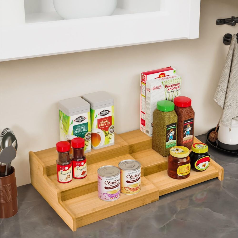 Expandable 3-Tier Bamboo Spice Rack - Image 2