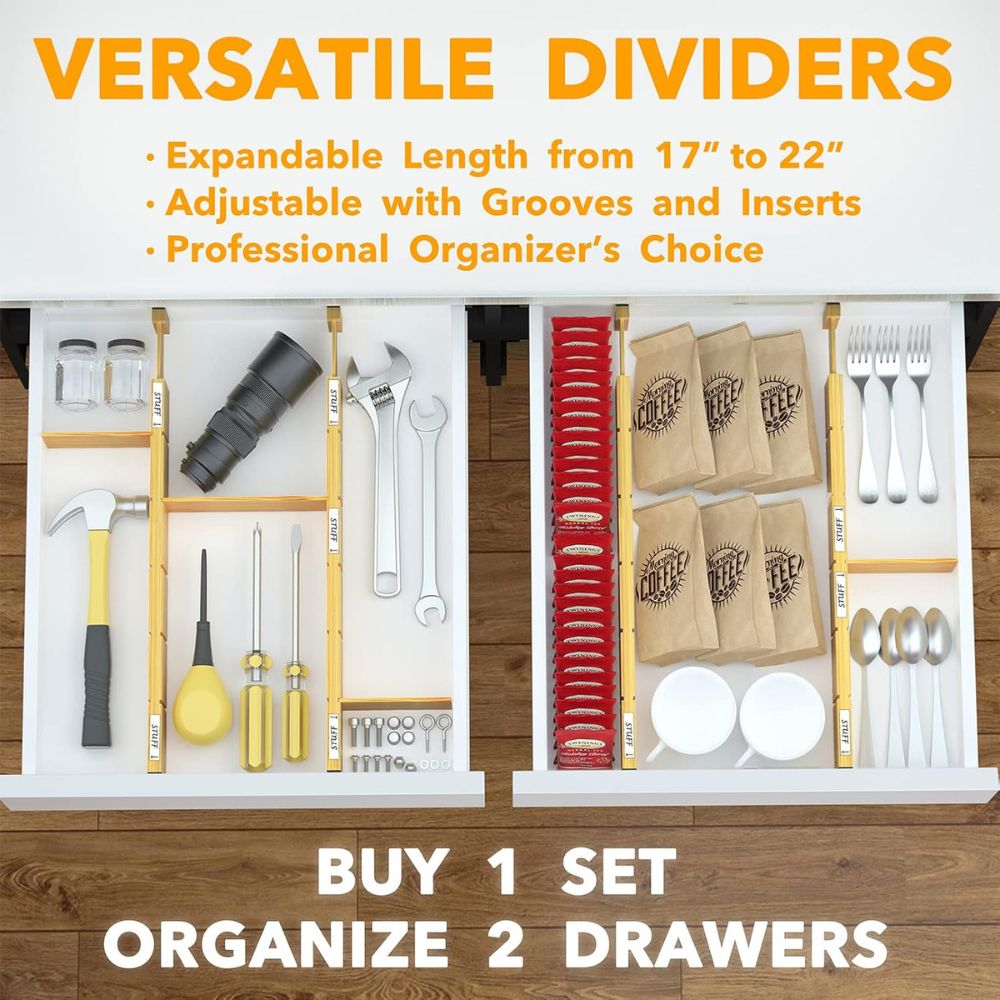 Adjustable Bamboo Drawer Organizer Dividers Set - Image 3