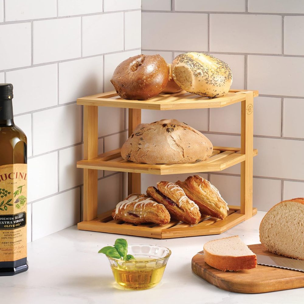 3-Tier Bamboo Corner Kitchen Organizer Shelf - Image 2
