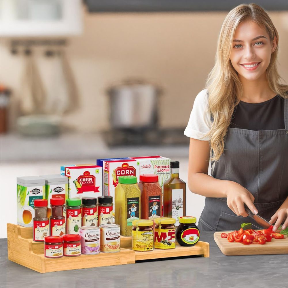 Expandable 3-Tier Bamboo Spice Rack - Image 4
