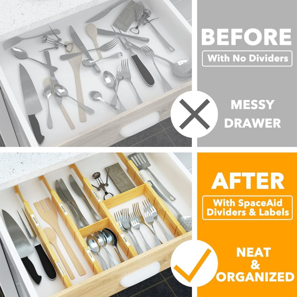 Adjustable Bamboo Drawer Organizer Dividers Set - Image 2