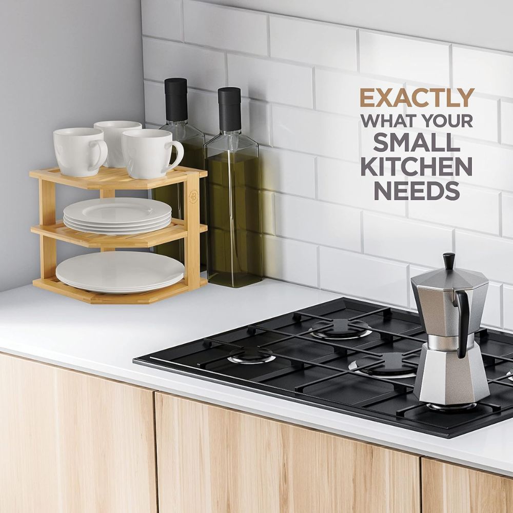 3-Tier Bamboo Corner Kitchen Organizer Shelf - Image 4