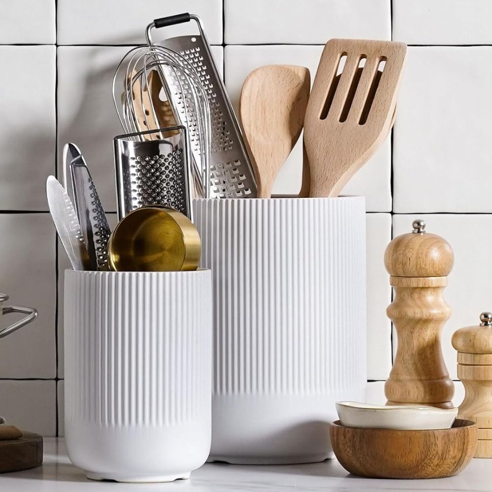 White Ceramic Kitchen Utensil Holders - Image 4